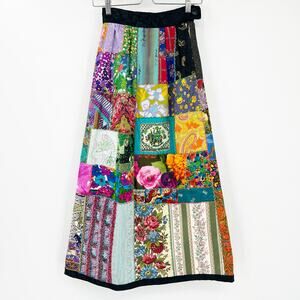 Womens VTG Vintage Artsy Boho Hippie Handmade Patchwork Floral‎ Maxi Skirt